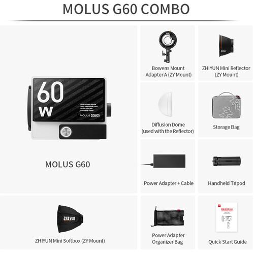 مونو لایت ژیون تک Zhiyun MOLUS G60 Bi-Color Pocket COB Monolight (Combo Kit)
