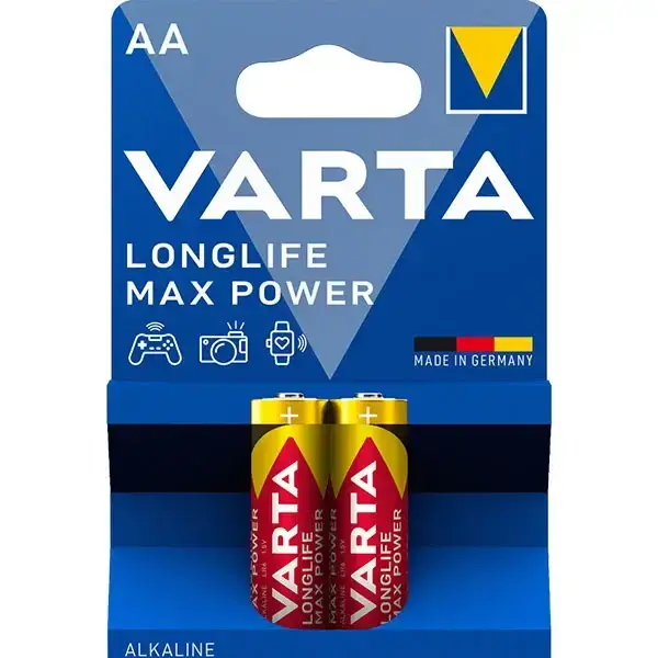Varta-Alkaline-LONGLIFE-MAX-POWER-AA-LR6-battery-01 باتری قلمی آلکالاین وارتا Longlife Max Power بسته 2 عددی - تصویر 1