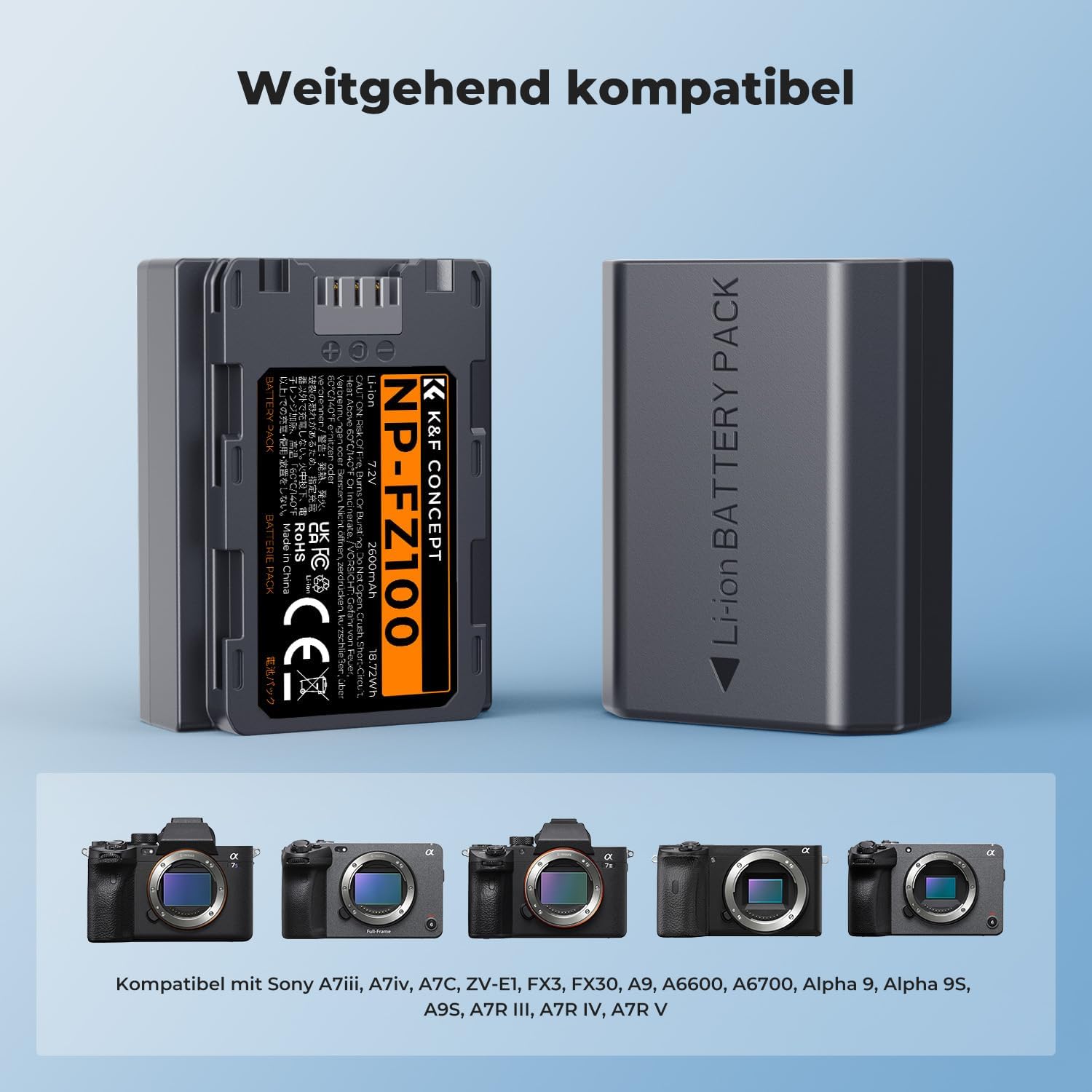 کیت باتری و شارژر K&F CONCEPT NP-FZ100 ظرفیت 2600mAh مخصوص دوربینهای سونی 5 کیت باتری و شارژر K&F CONCEPT NP-FZ100 ظرفیت 2600mAh مخصوص دوربینهای سونی - Image 5