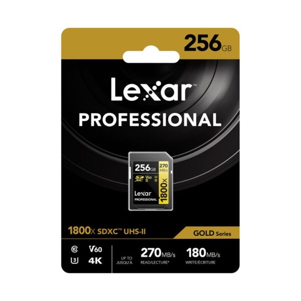 Lexar 256GB Professional 1800x UHS II SDXC Memory Card GOLD Series 01